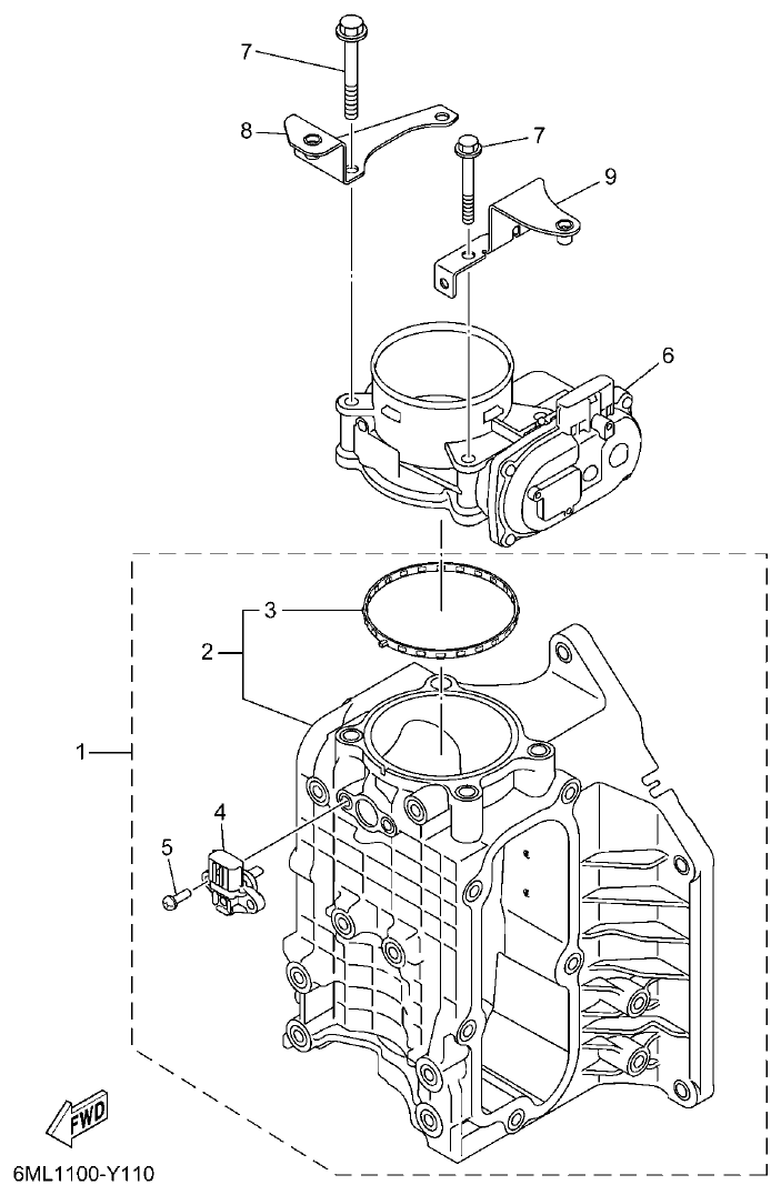 Yamaha F350BST, FL350BST THROTTLE BODY ASSY 1 parts diagram